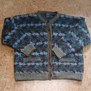 Lost Horizons Men's Wool Knit Olive/Blue/Brown Button Front Cardigan Size XL